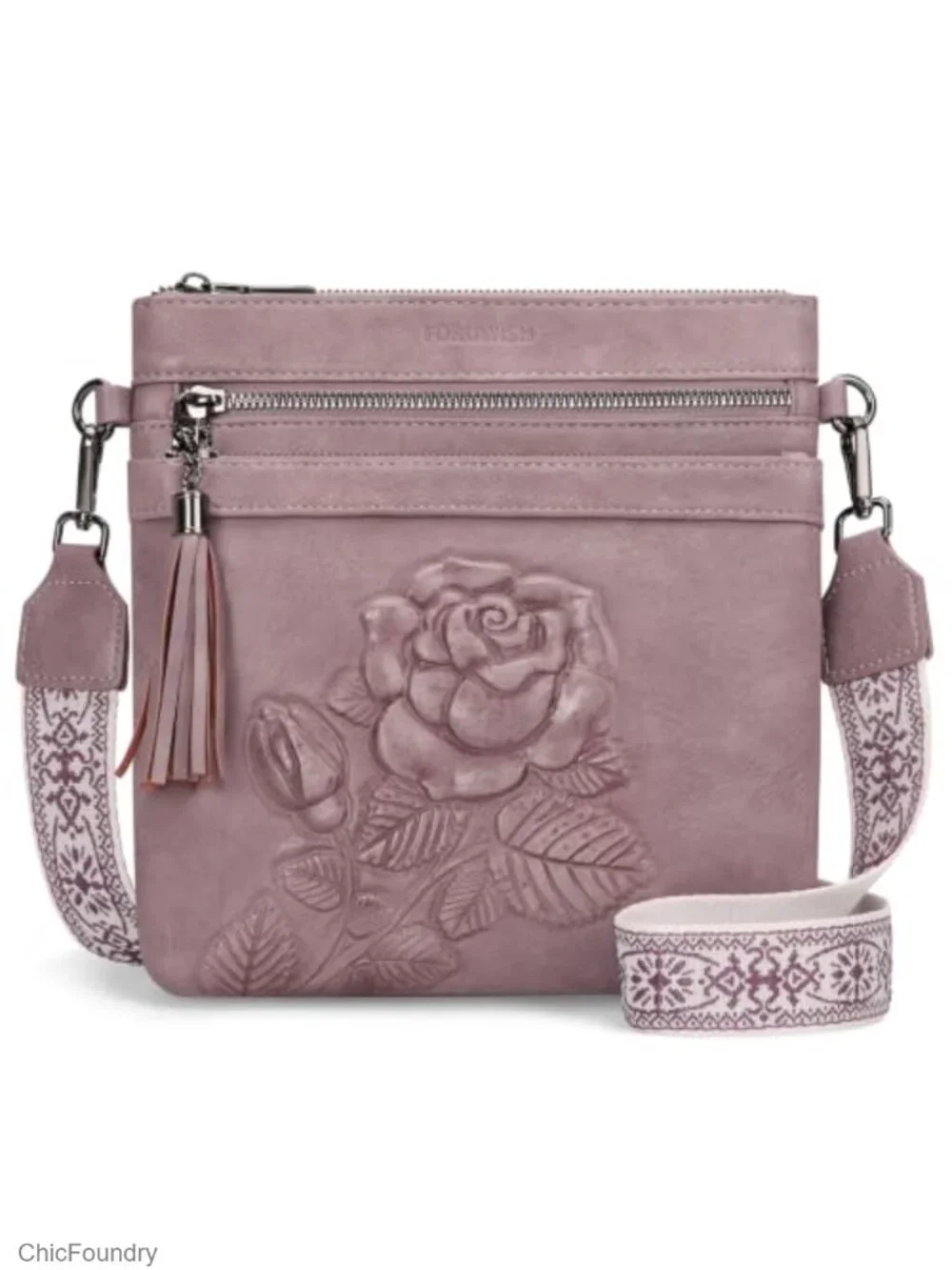 Vegan Leather Crossbody Bag Women Floral Embossed Purse